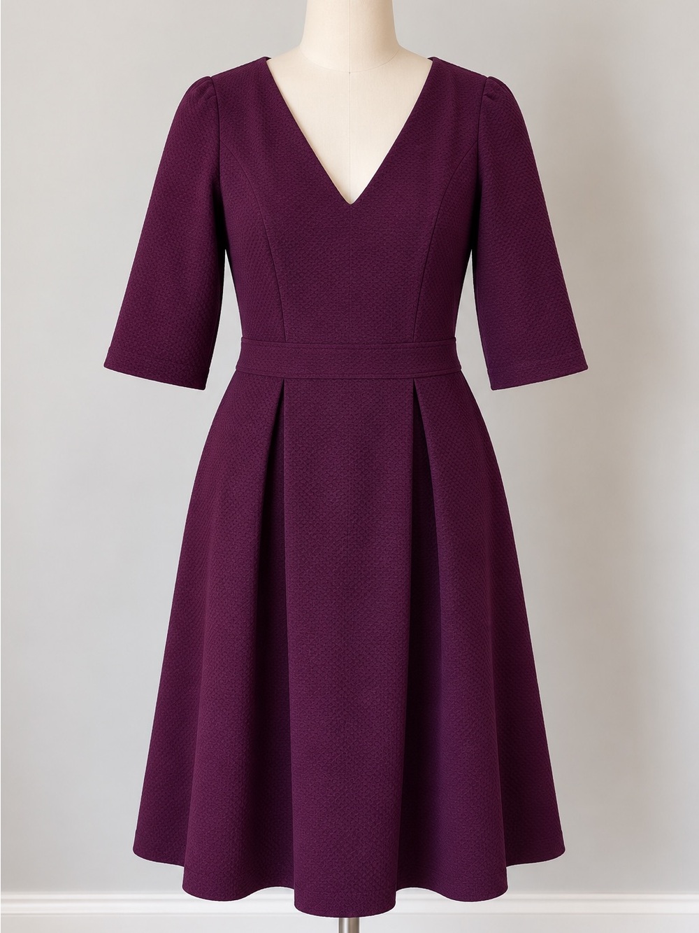 Chaps Plum V-Neck Fit & Flare Dress